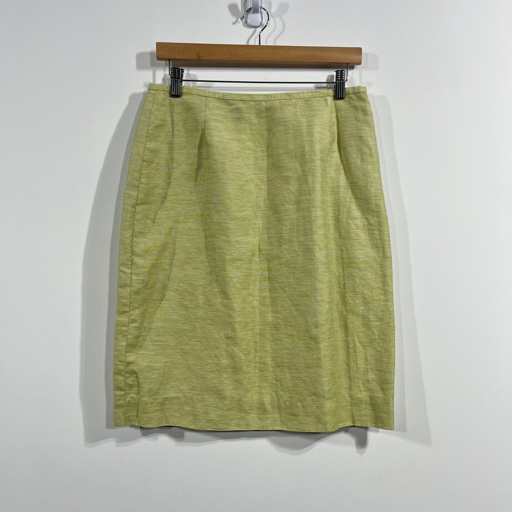 VTG Etcetera Chartreuse Textured Linen Blend Skirt Womens 10 Boho 90s Minimalist